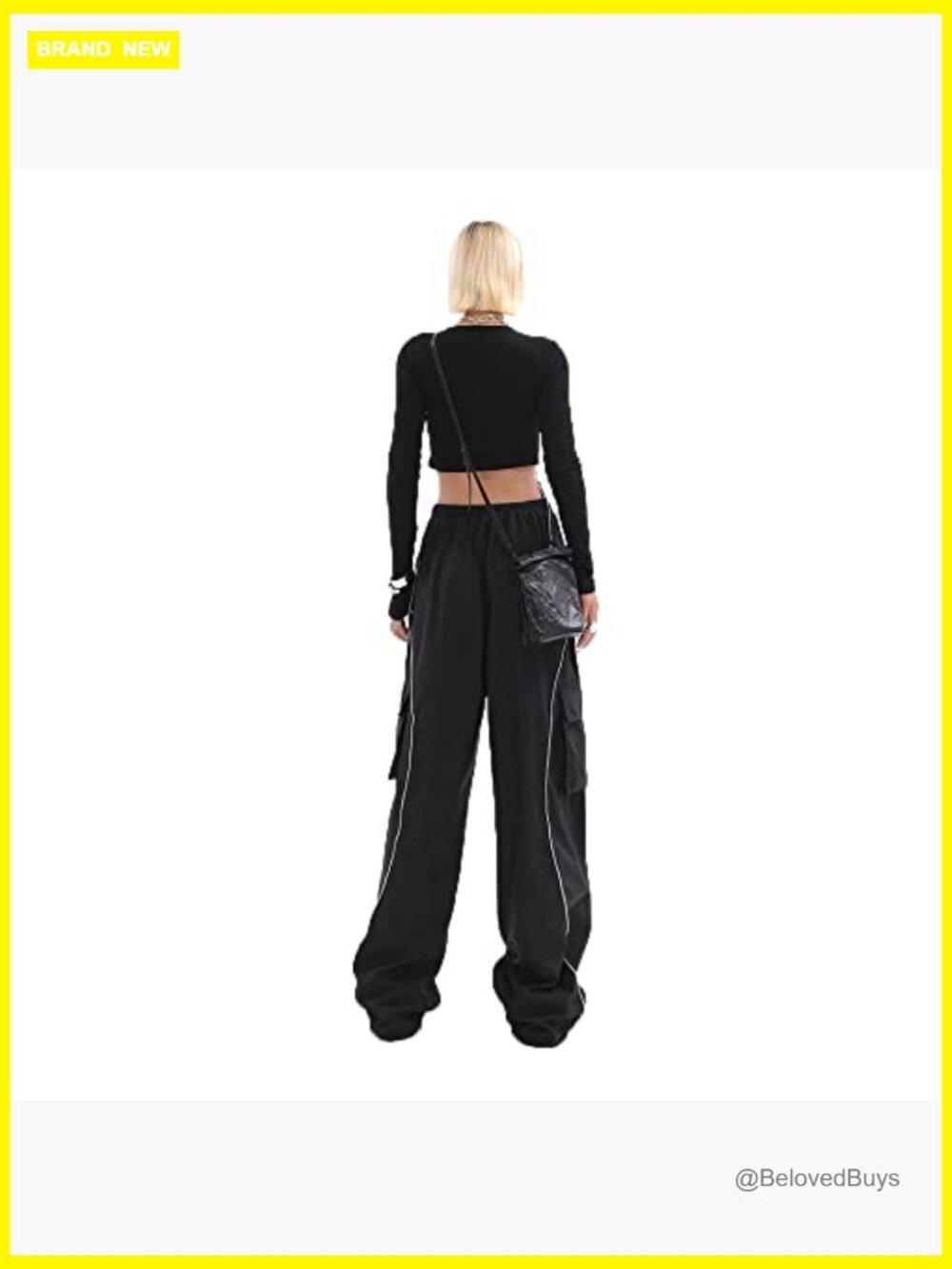 Women's Y2K Low Rise Baggy Cargo Pants Parachute Track Pants Wide Leg - Picture 2 of 7